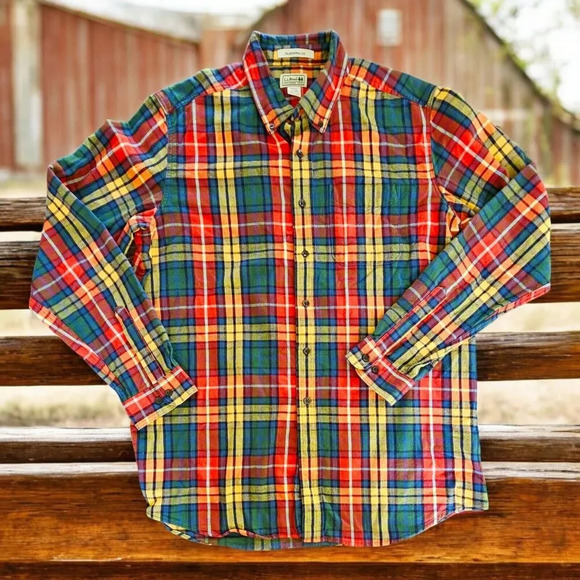 Eddie Bauer Shirt Mens Large Tall Colorful Plaid Fall Holidays Button Down - Picture 1 of 7